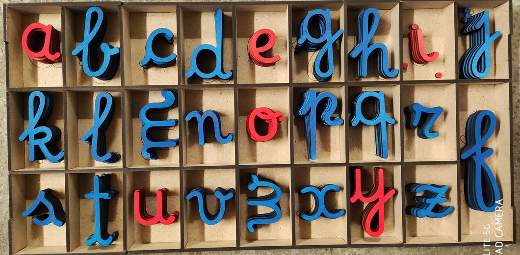 Alfabeto mobile corsivo (legno colorato)